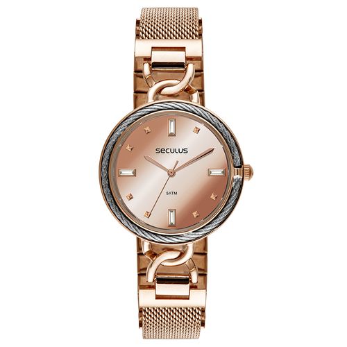 Relógio Feminino Espelhado Malha de Aço Rosé