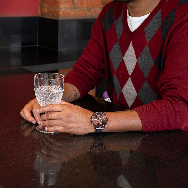 Relógio Masculino Cronógrafo Malha de Aço Marrom - Seculus