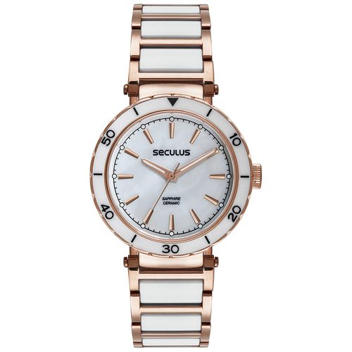 Relógio Feminino Cerâmica Madrepérola Rosé