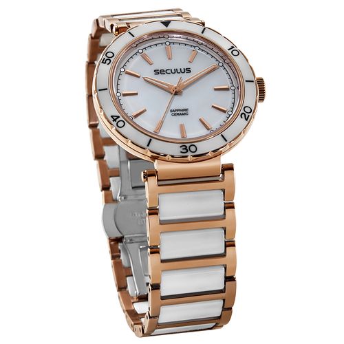 Relógio Feminino Cerâmica Madrepérola Rosé