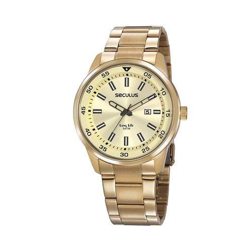 Kit Relógio Masculino Dourado Com Canivete