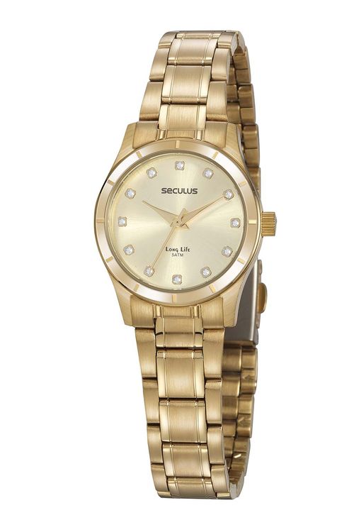 Kit Relógio Feminino Cristais Dourado Com Semijoias