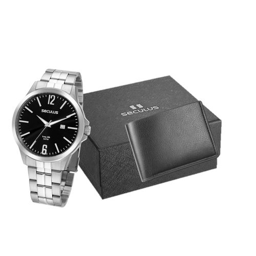 Kit Relógio Masculino Prata Com Carteira