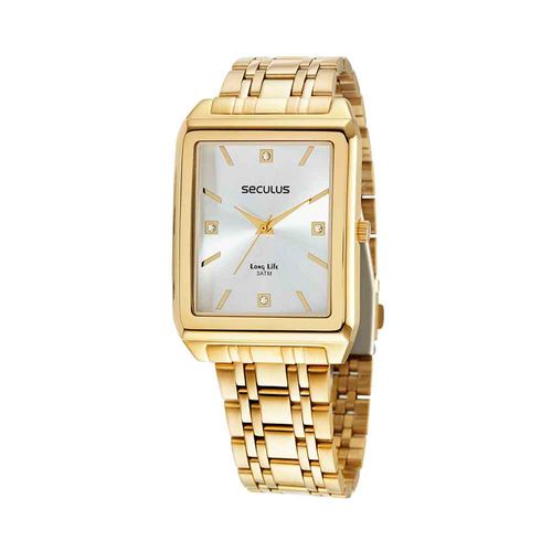 Relógio Feminino Quadrado Cristais Dourado