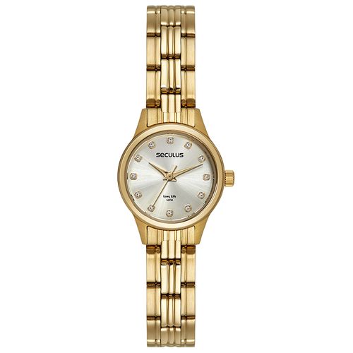 Relógio Feminino Aço Marcadores em Cristais Dourado