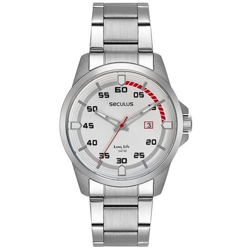 Relógio Masculino Prata Aço Com Calendário e Visor Branco