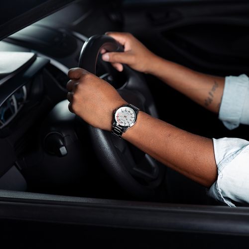 Relógio Masculino Prata Aço Com Calendário e Visor Branco