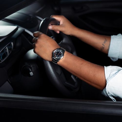 Relógio Masculino Prata Aço Com Calendário e Visor Azul