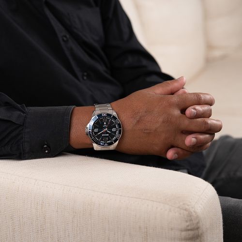 Relógio Masculino Aço Prata Com Catraca Bicolor
