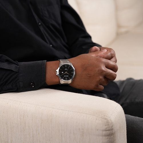 Relógio Masculino Prata Aço Calendário Com Visor Preto