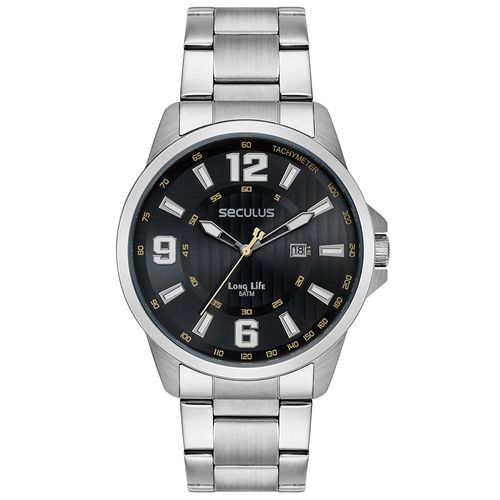 Relógio Masculino Prata Aço Calendário Com Visor Cinza