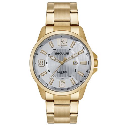 Relógio Masculino Aço Visor Texturizado Dourado