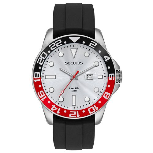 Relógio Masculino Silicone e Lupa Para Calendário Prata