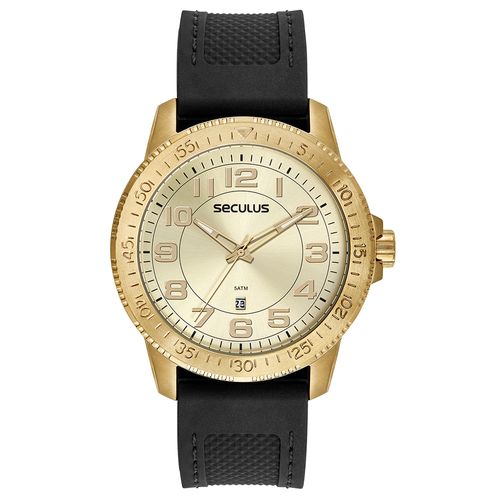 Relógio Masculino Silicone e Pespontos Dourado