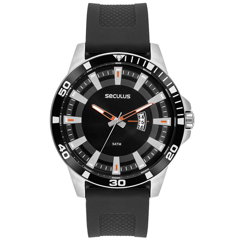 Relógio Masculino Com Calendário Silicone Prata - Seculus