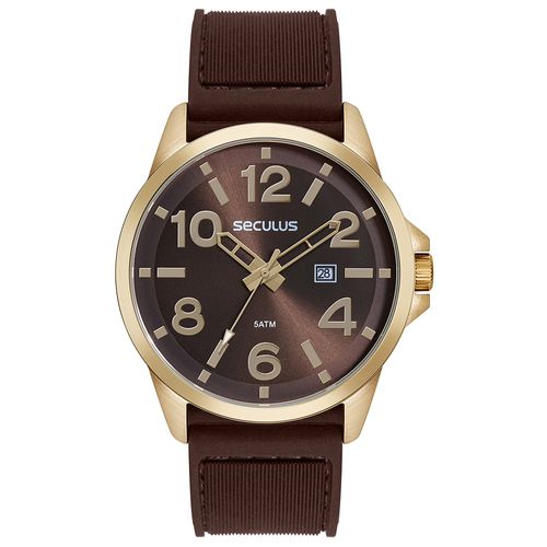 Relógio Masculino Silicone e Pespontos Dourado
