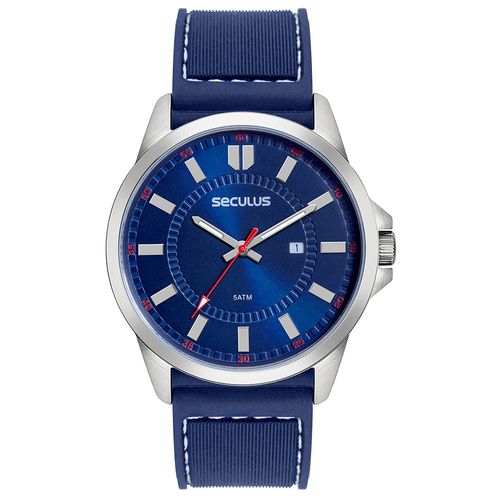 Relógio Masculino Seculus Azul Silicone Calendário