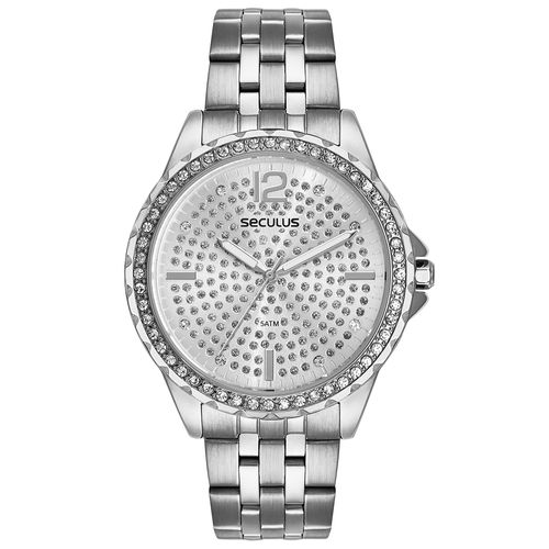 Relógio Feminino Cristais Prata