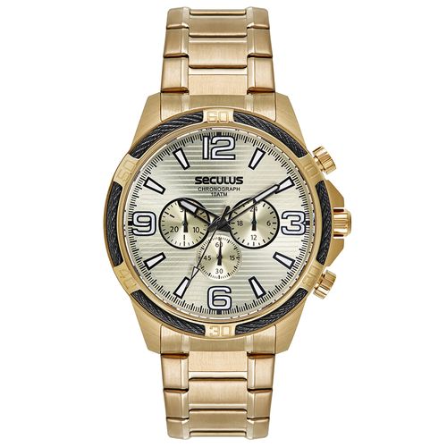 Relógio Masculino Cronógrafo Aramado Dourado