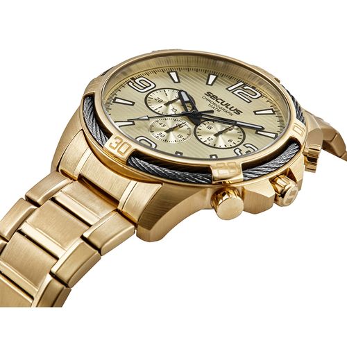 Relógio Masculino Cronógrafo Aramado Dourado