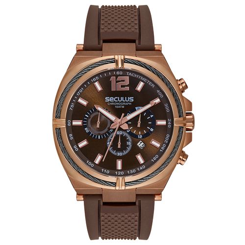 Relógio Masculino Cronógrafo Silicone Marrom