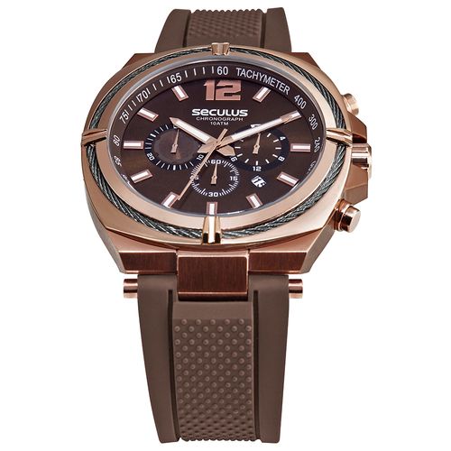 Relógio Masculino Cronógrafo Silicone Marrom