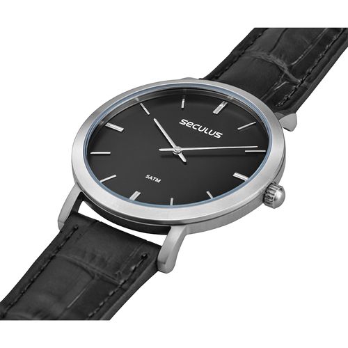 Relógio Masculino Semi Slim Couro Prata