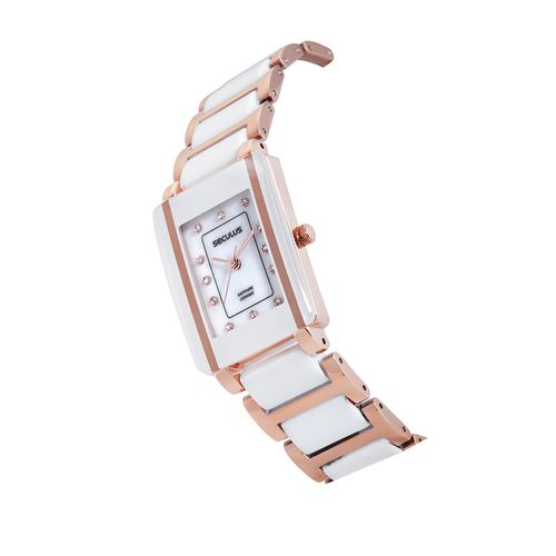 Relógio Feminino Quadrado Cerâmica Rosé