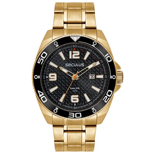 Relógio Masculino Aço Dourado Com Mostrador Preto
