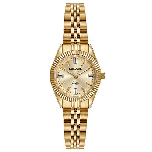 Relógio Feminino Aço Catraca Serrilhada Dourado