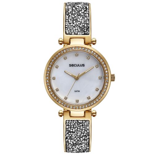 Relógio Feminino Bracelete Cristais Dourado