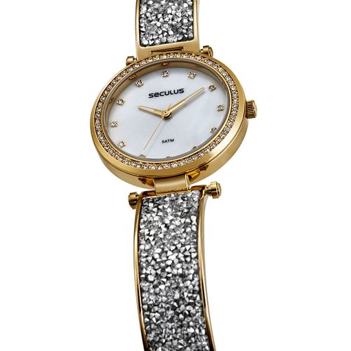 Relógio Feminino Bracelete Cristais Dourado