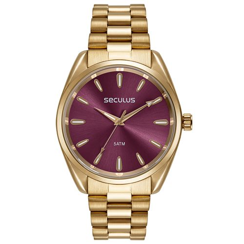 Relógio Feminino Dourado Com Mostrador Roxo