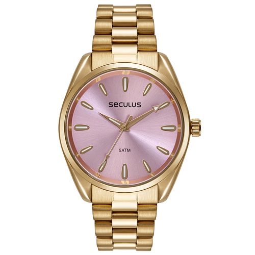 Relógio Feminino Dourado Com Mostrador Roxo