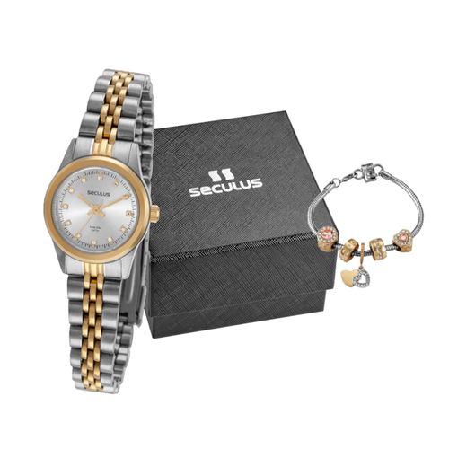 Kit Relógio Feminino Bicolor Com Pulseira
