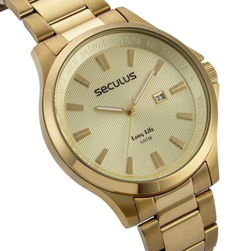 Kit Relógio Masculino com Colar Salmo 23 Dourado