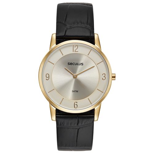 Relógio Masculino Slim Couro Croco Dourado