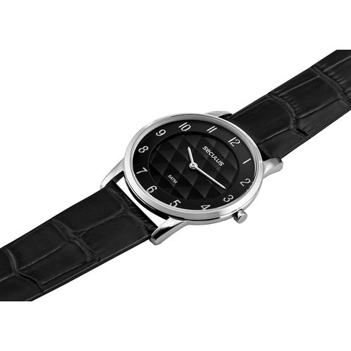 Relógio Masculino Slim Couro Croco Prata