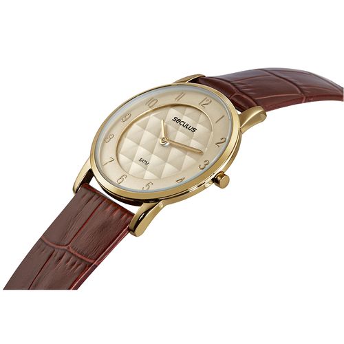 Relógio Masculino Couro Croco Dourado