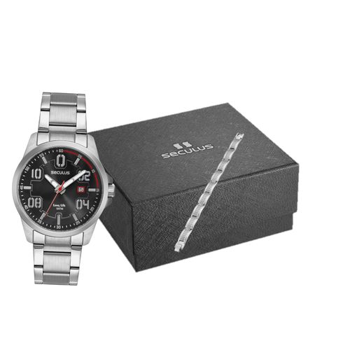 Kit Relógio Masculino Casual Prata com Pulseira