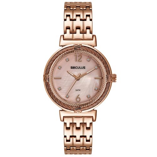 Relógio Feminino Madrepérola Cristais Rosé