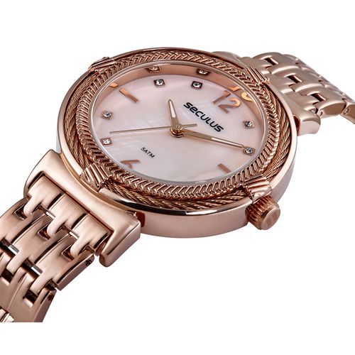 Relógio Feminino Madrepérola Cristais Rosé