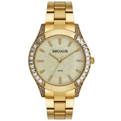 Relógio Feminino Glitter Cristais Dourado