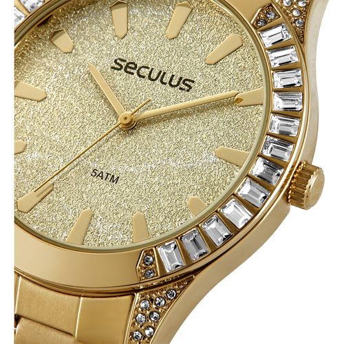 Relógio Feminino Glitter Cristais Dourado