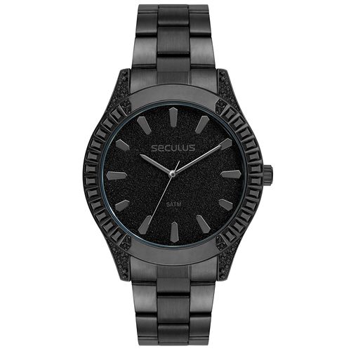Relógio Feminino Glitter Cristais Preto