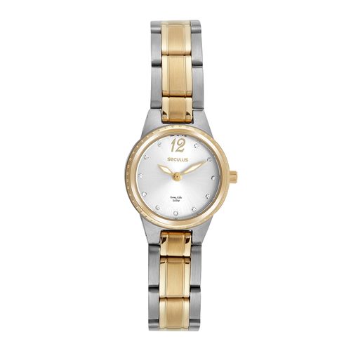 Kit Relógio Feminino Clássico Cristais Bicolor Com Pulseira Berloques