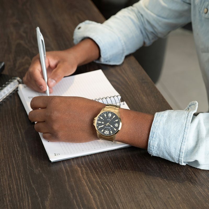 Relógio Masculino Aço Visor Dupla Textura Dourado - Seculus