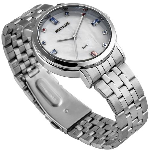 Relógio Feminino Madrepérola Cristais Prata