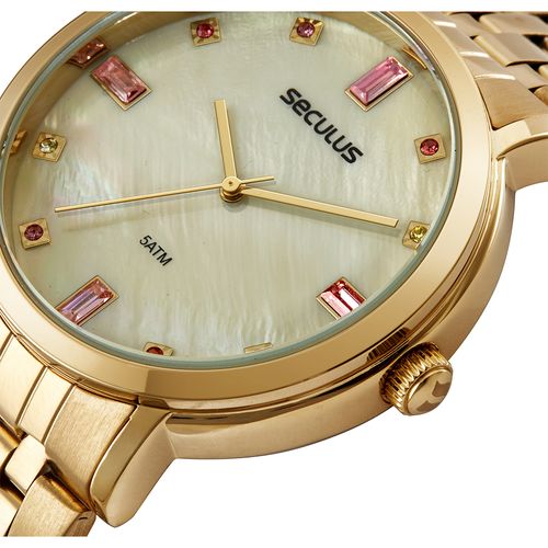 Relógio Feminino Madrepérola Cristais Dourado