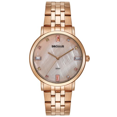 Relógio Feminino Madrepérola Cristais Rosé